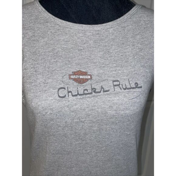 Harley Davidson Chicks Rule Lansing Lace  Trim Tank Top Made In USA Women Large - Picture 3 of 4